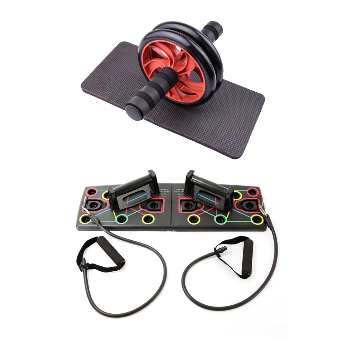 Workout Gym AB Power Wheels with Jump Rope Set